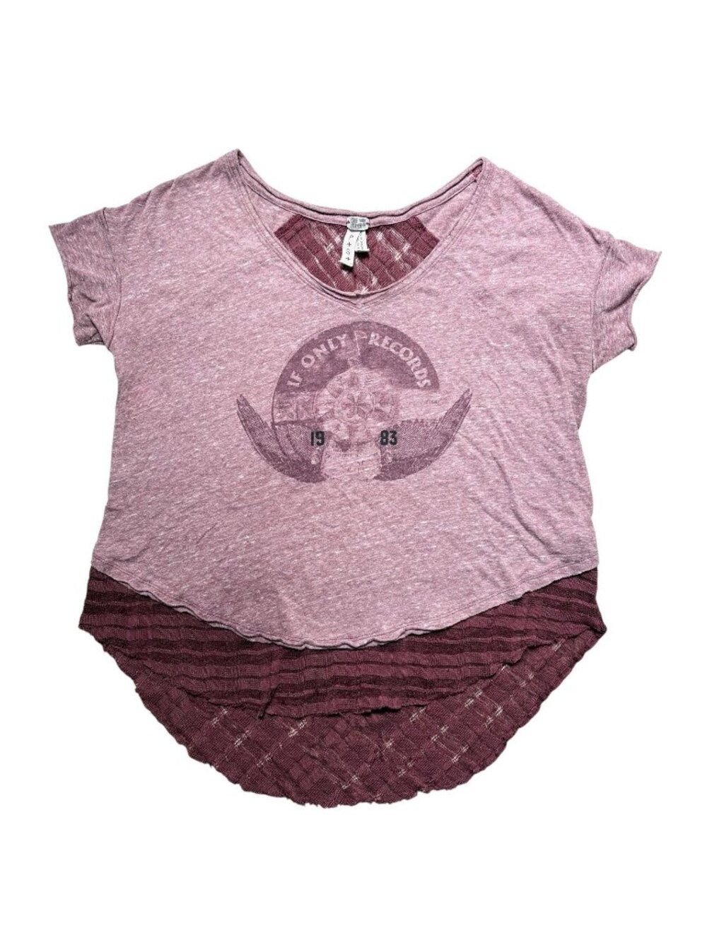 VTG 1983 Inspired We The Free Records Short Sleeve T Maroon Women’s S Boho Knit